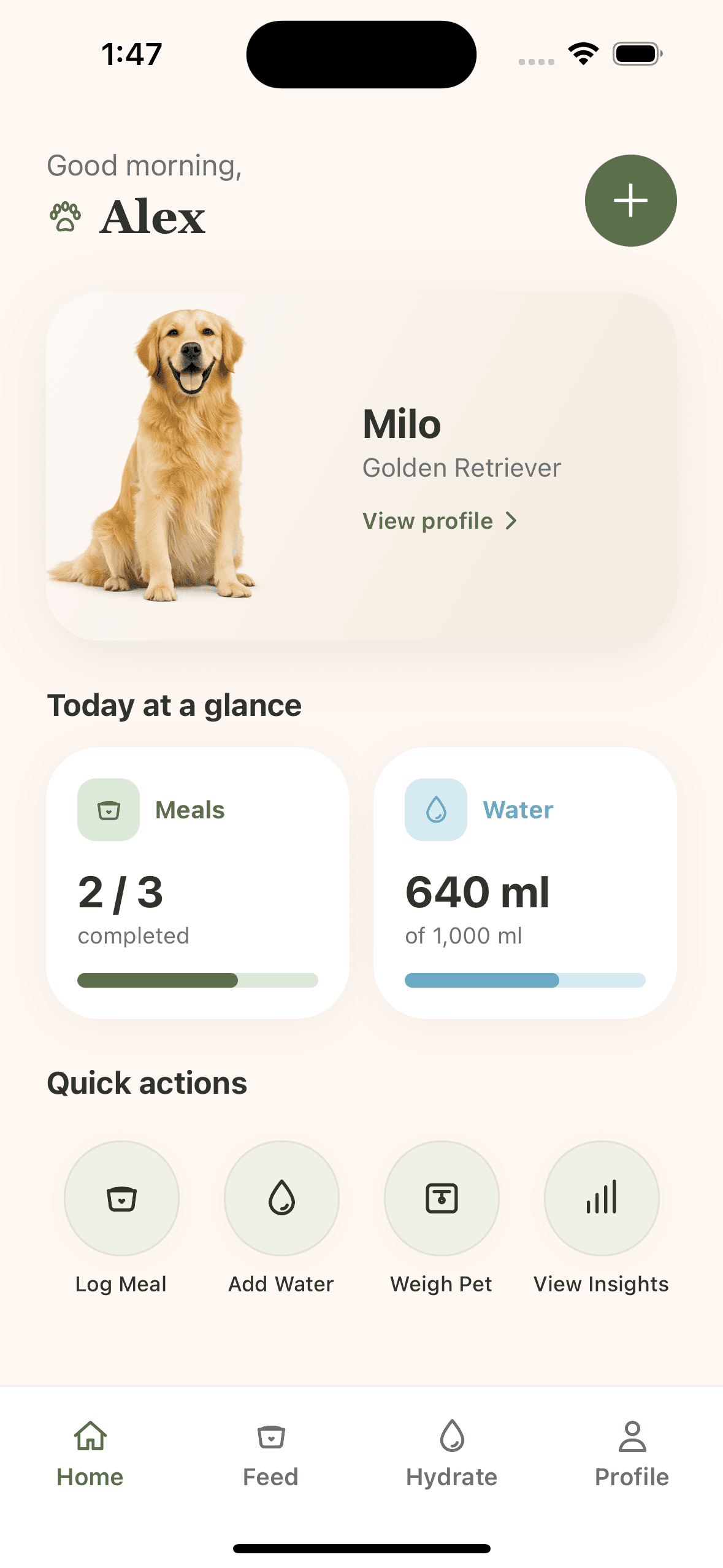 Smart Pet Plate Home dashboard mockup
